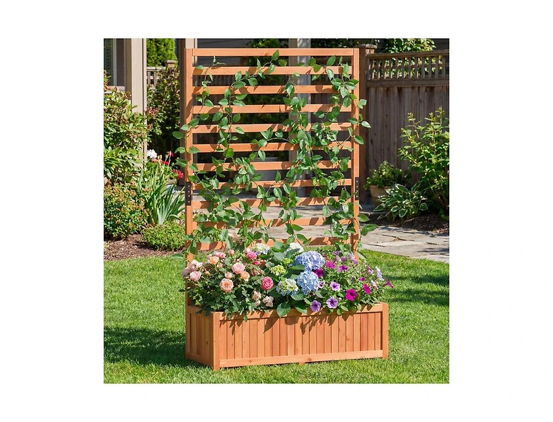Slickblue 59 Inch Tall Wooden Raised Garden Bed with Trellis