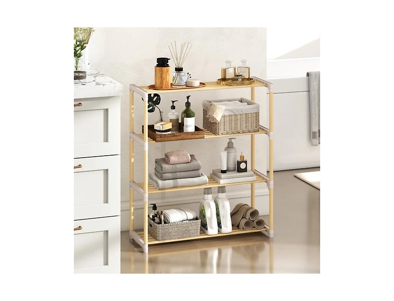 Slickblue 4 Tier Solid Wood Shoe Organizer with Open Slatted Storage