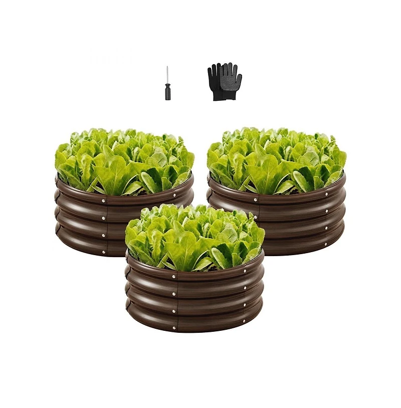 Slickblue 3 Piece Galvanized Steel Planter Boxes Open Bottom Wood Grain