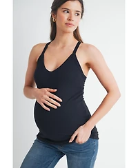 Hello Miz Maternity Sleeveless Ribbed V-Neck Racerback Tank Top