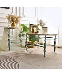 Streamdale Furniture Rustic Wooden Carved Coffee Table, Round End Table For Living Room