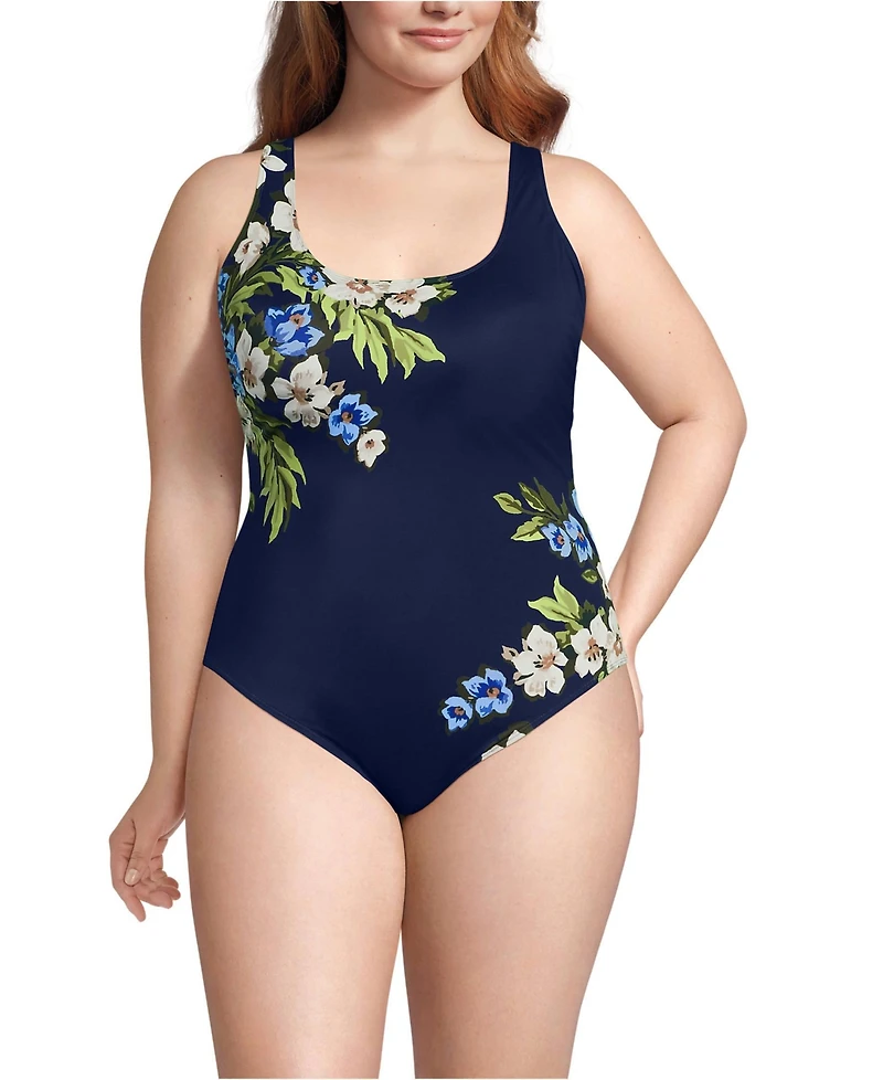 Lands' End Women's Plus Tugless X-Back One Piece Swimsuit