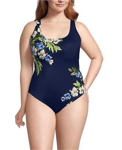 Lands' End Women's Plus Tugless X-Back One Piece Swimsuit
