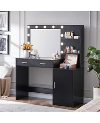 Streamdale Furniture Vanity Desk with Mirror, Lights, 2 Drawers & Organizer
