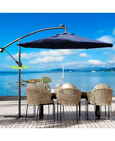 gaomon Offset Patio Umbrella with Base, Rotation Cantilever Umbrella, Outdoor Patio Umbrella with Infinite Tilt for Deck Poolside Lawn and Backyard
