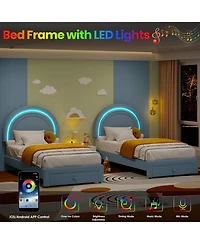 gaomon Bed Frame Led Headboard Underbed Drawer Metal Platform Bed Girls Lamb Fleece Wood Slats No Box Spring