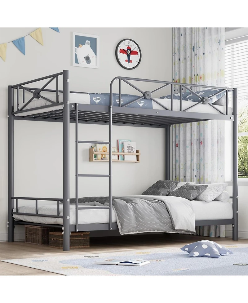 gaomon Metal Over Twin Bunk Bed Industrial Heavy Duty Guardrails Space Saving Steel Frame School Bedroom