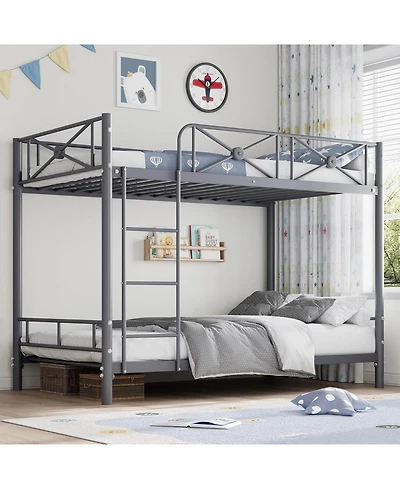 gaomon Metal Over Twin Bunk Bed Industrial Heavy Duty Guardrails Space Saving Steel Frame School Bedroom