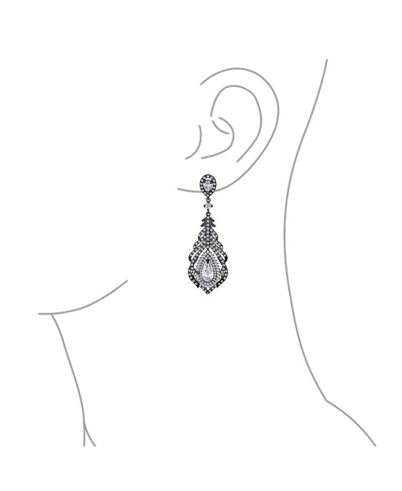 Bling Jewelry Art Deco Style Cubic Zirconia Leaf Teardrop Statement Cz Chandelier Clip On Earrings