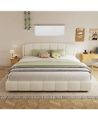 Streamdale Furniture King Boucle Platform Bed with Curved Headboard