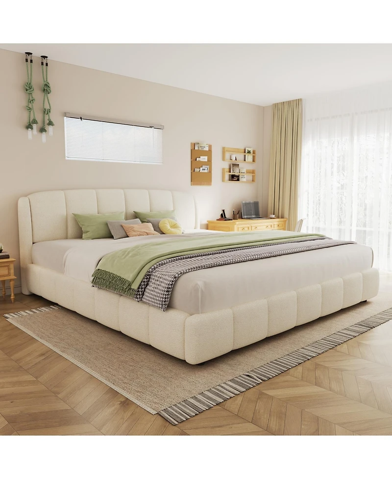 Streamdale Furniture King Boucle Platform Bed with Curved Headboard