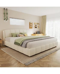 Streamdale Furniture King Boucle Platform Bed with Curved Headboard