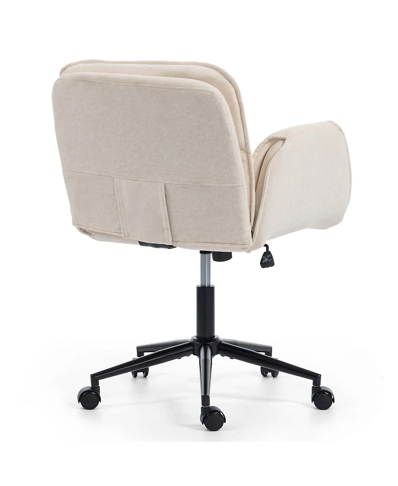 Streamdale Furniture Criss Cross Beige Cloth Swivel Desk Chair with Adjustable Armrests & Wheels