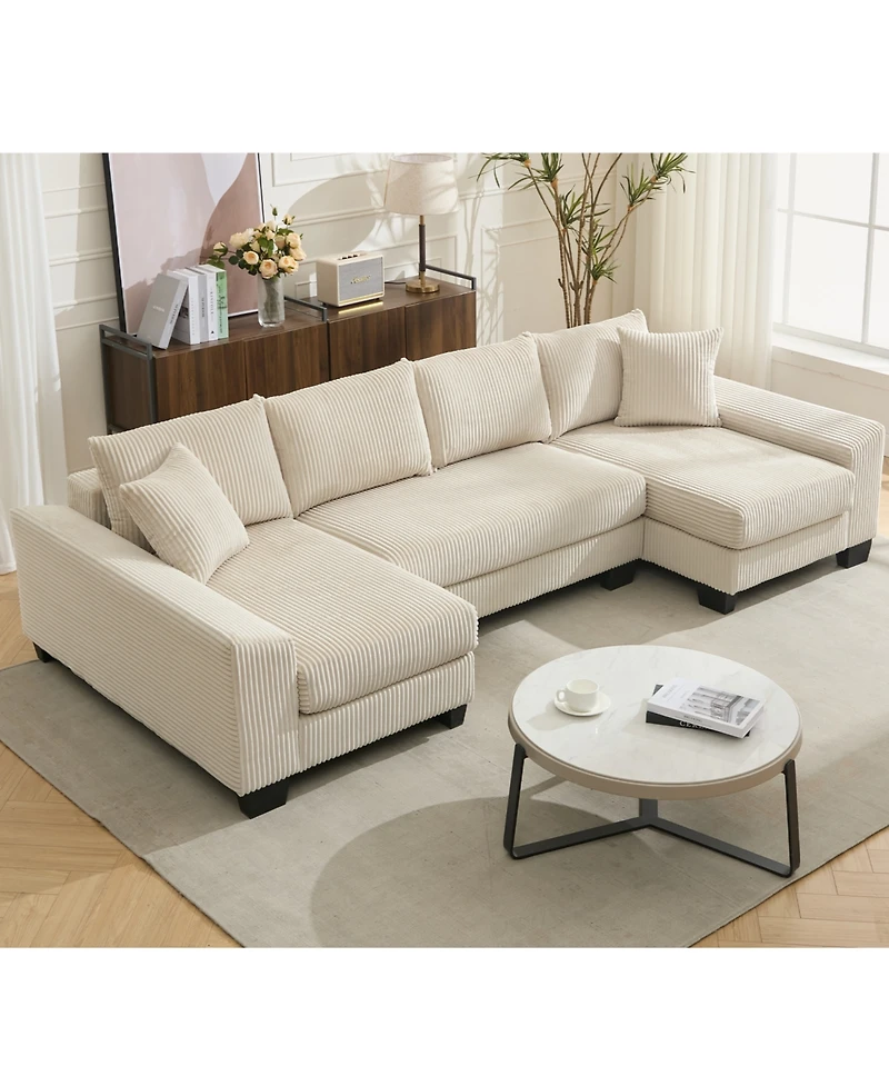 Streamdale Furniture U-Shaped Corduroy Sleeper Sofa Bed