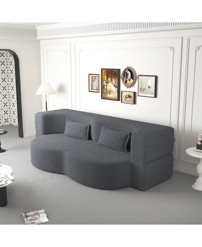 Streamdale Furniture Streamdale Convertible Teddy Fabric Foam Sleeper Sofa Bed with 2 Pillows