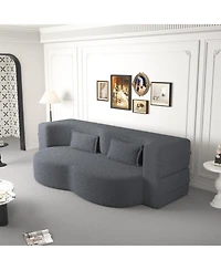 Streamdale Furniture Streamdale Convertible Teddy Fabric Foam Sleeper Sofa Bed with 2 Pillows