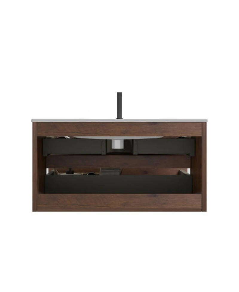Streamdale Furniture 36" Walnut Wall-Mount Vanity w/ Ceramic Sink