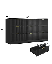 Streamdale Furniture 9-Drawer Dresser, 63" Large Deep Chest of Drawers, Wooden Storage Cabinet