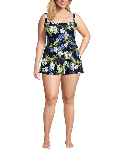 Lands' End Women's Square Neck Smocked Mini Swim Dress