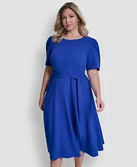 Dkny Plus Short-Sleeve Jewel Neck Flared Maxi Dress