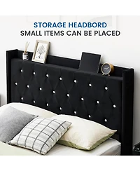 gaomon Modern Full Floating Bed Frame Rgb Led Lights Upholstered Storage Headboard Noise Free No Box Spring