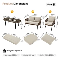 Tribesigns 4-Piece Outdoor Wicker Patio Conversation Seating Set with Coffee Table, Weather-Resistant Cushions, Patio Furniture Set for Garden, Deck