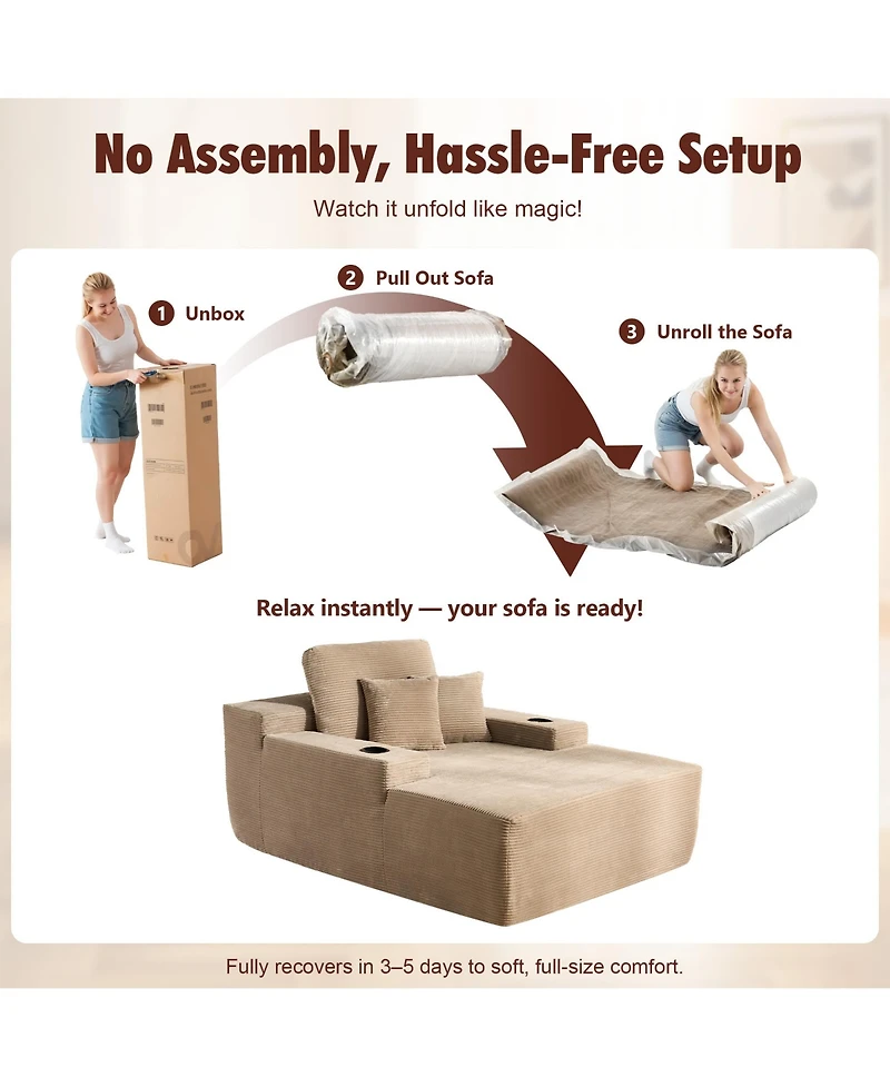 Xizzi Chaise Lounge Chair, Oversized Corduroy Upholstered Boneless Sofa Bed, Deep Seat Sleeper Cloud Couch for Living Room, No Assembly Required