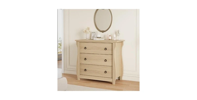 gaomon 3 Drawer Dresser, Modern Dresser for Bedroom, Chest of Drawer with Metal Ring Pull Handles