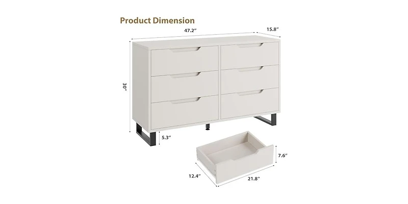 gaomon 6 Dresser for Bedroom, 47.2 in Wide Dresser, Freestanding Vertical Drawer Cabinet