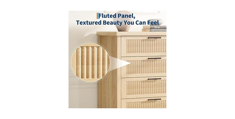 gaomon Fluted Dresser for Bedroom with 5 Drawers, 42.9 in Tall Chest of Large Drawers with Large Clothes Storage Cabinet