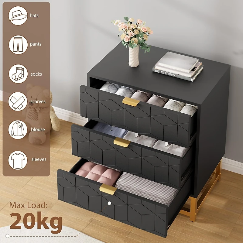 gaomon 3 Drawer Dresser with Metal Legs, Wood Storage Chest Organizer for Bedroom, Living Room, Hallway