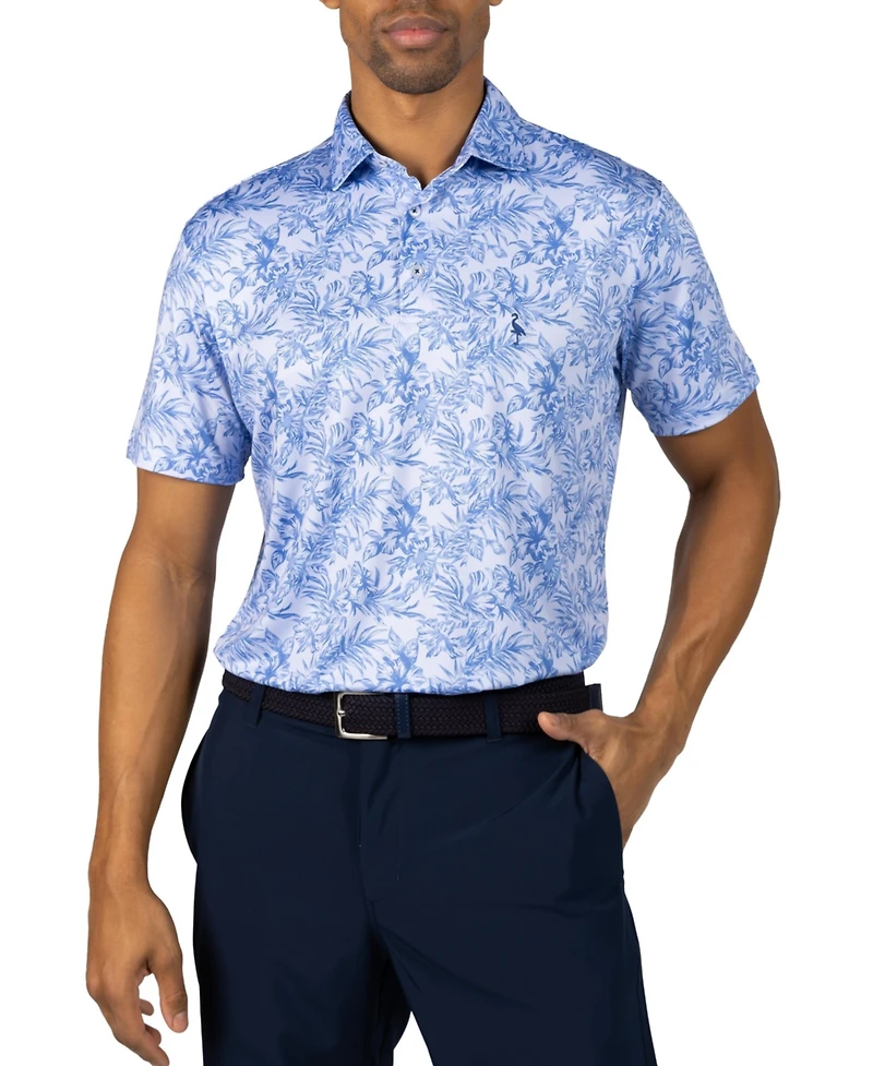 Tailorbyrd Men's Distressed Tropical Printed Performance Polo