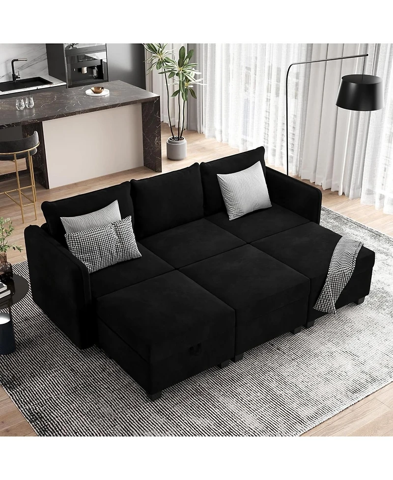 gaomon Modular Sectional Sofa with Large Storage Three Seat Couch with Three Ottomans U Shaped Velvet Upholstery Modular Living Room