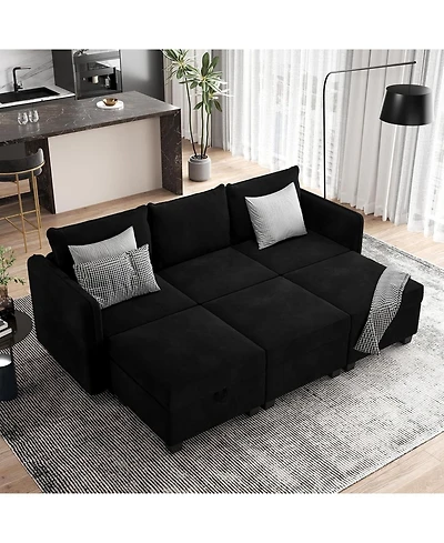gaomon Modular Sectional Sofa with Large Storage Three Seat Couch with Three Ottomans U Shaped Velvet Upholstery Modular Living Room
