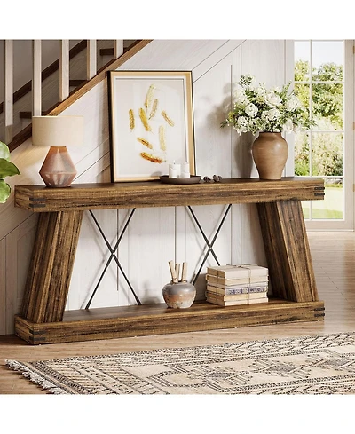 Tribesigns Farmhouse Console Table, Long Sofa Table Behind Couch with Storage, Rustic Entryway Furniture for Hallway