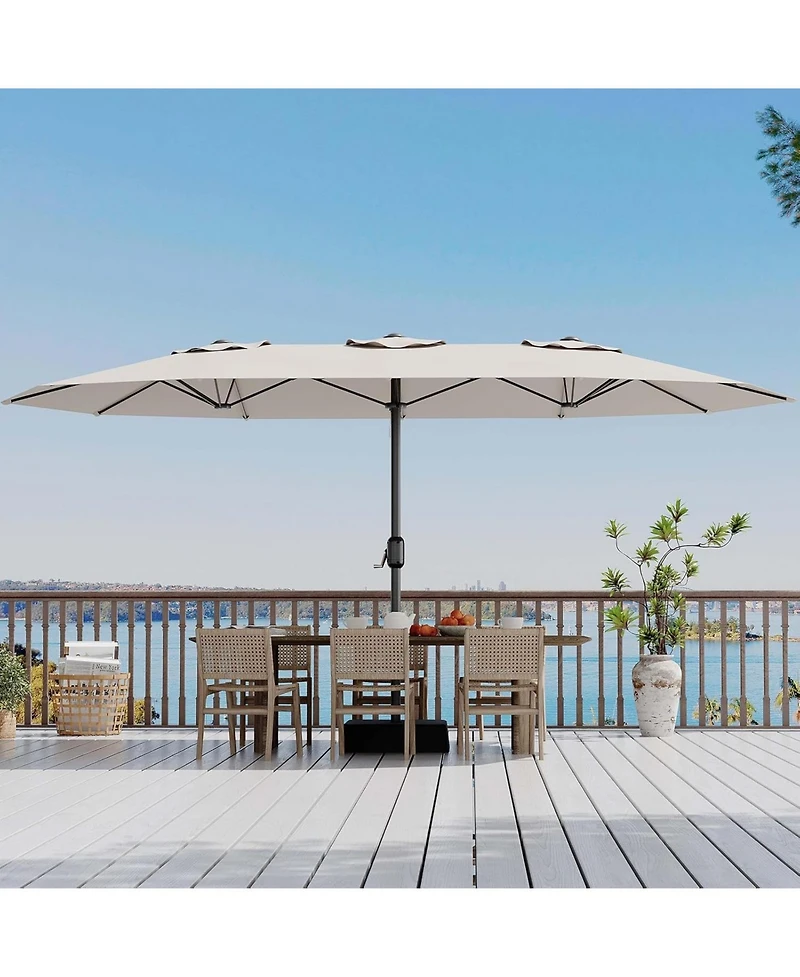 gaomon 15 Ft Outdoor Double-Sided Umbrella with Base, Large Patio Umbrellas Crank Lift Rectangle Market for Poolside Lawn Backyard,