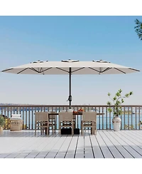 gaomon 15 Ft Outdoor Double-Sided Umbrella with Base, Large Patio Umbrellas Crank Lift Rectangle Market for Poolside Lawn Backyard,