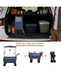 Rainsken Folding Wagon Cart - Multi-Functional Push-Pull Carts with Canopy, Rotating Handle, All-Terrain Wheels, 480lbs Capacity for Transport