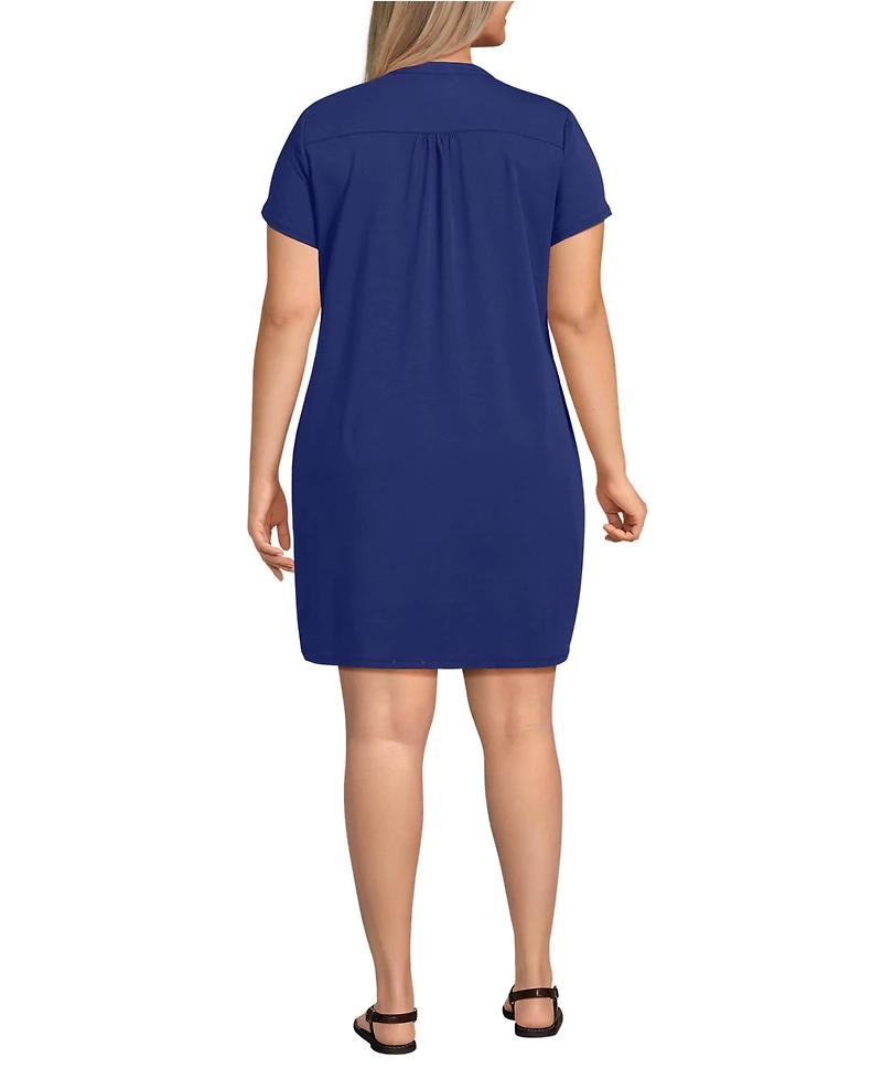 Lands' End Plus Cotton Modal Pintuck Short Sleeve Dress
