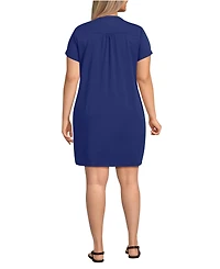 Lands' End Plus Cotton Modal Pintuck Short Sleeve Dress