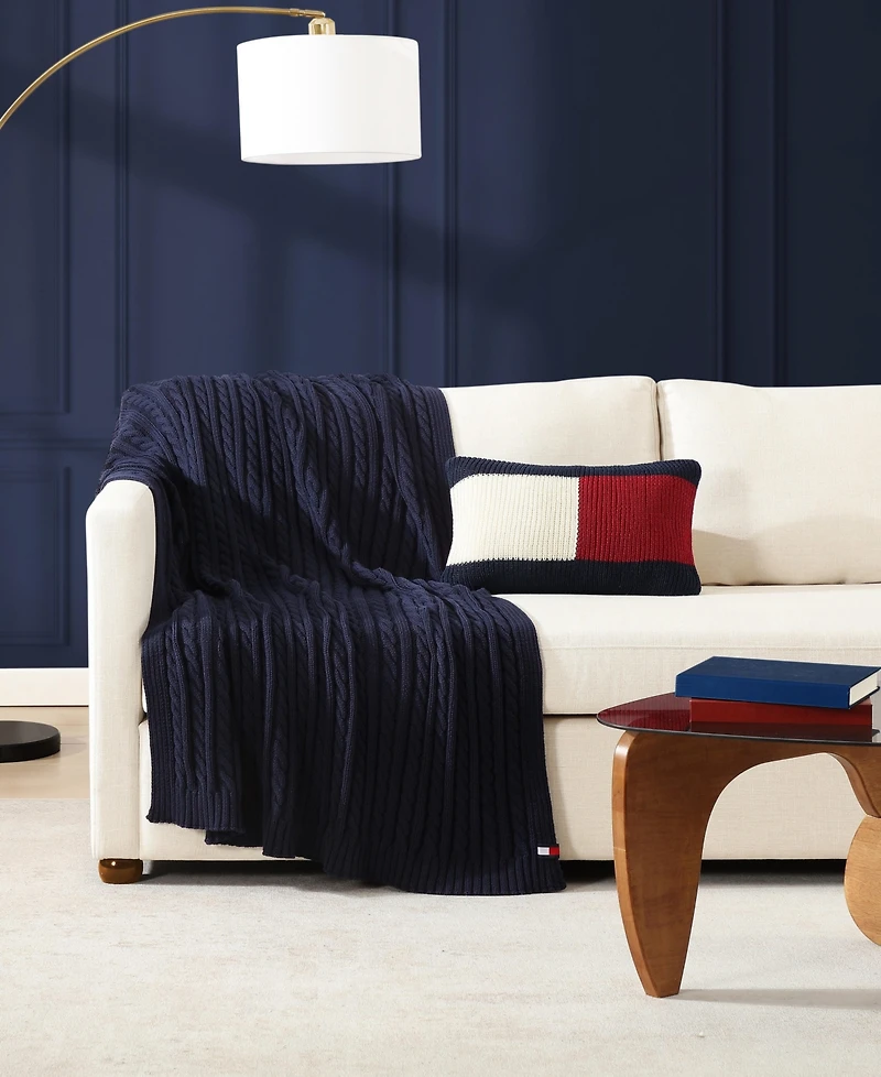 Tommy Hilfiger Rib Knit Flag Novelty Decorative Pillow, 11" x 18"