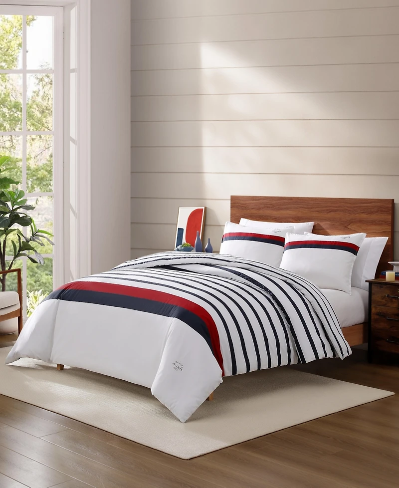 Tommy Hilfiger Tommy Classic Stripe Cotton Reversible 3-Pc. Duvet Cover Set