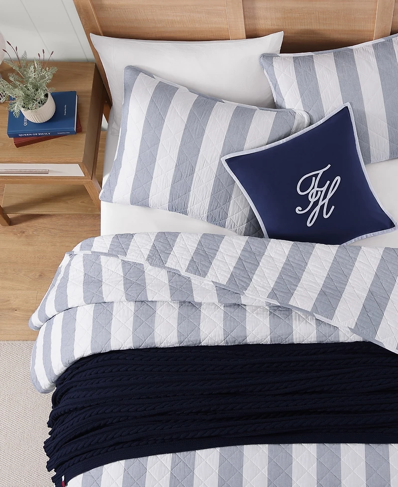 Tommy Hilfiger Capri Stripe Cotton Reversible -Pc. Quilt Set