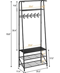 Gaomon Hall Tree Coat Rack with Shoe Storage Bench, 5 Hooks, Metal Frame & Wood Look Design, 60cm Wide Entryway Organizer