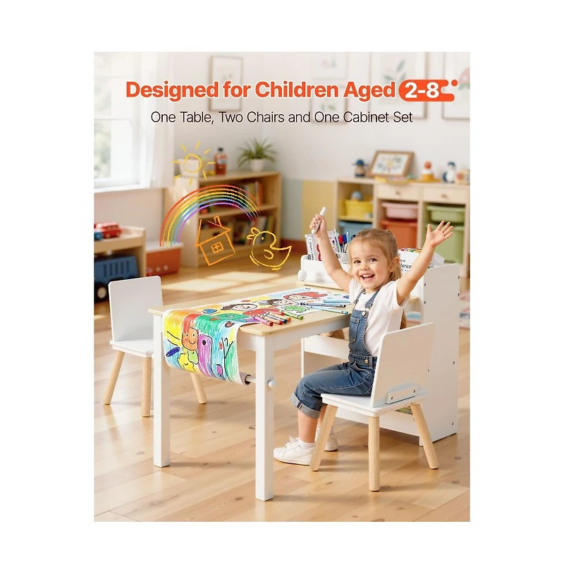 Slickblue Toddler Craft Table Set with 2 Chairs and Storage Shelves