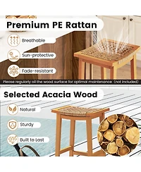 sumyeg Set of 2 Outdoor Acacia Wood Bar Stools with Pe Rattan Seats and Backs