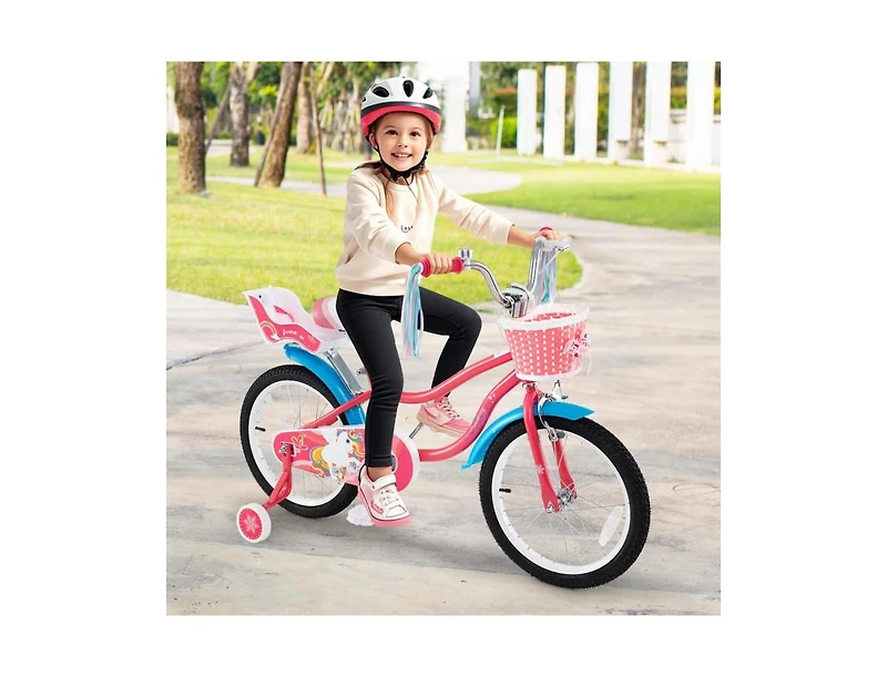 Hongge 18 Inch Girls Bike with Doll Seat and Training Wheels for 3-5 Years