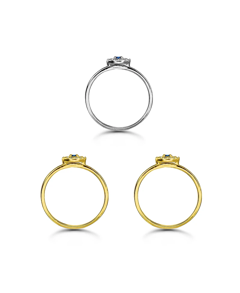 Macy's 1/3 cttw 3pc Set- Pave Cubic Zirconia Evil Eye with Blue Center on Polish 3mm Band Ring