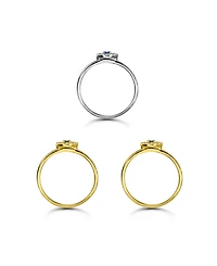 Macy's 1/3 cttw 3pc Set- Pave Cubic Zirconia Evil Eye with Blue Center on Polish 3mm Band Ring