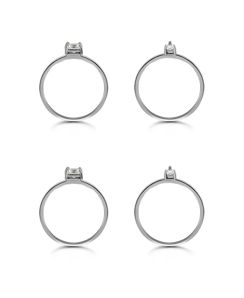 Macy's 1 5/8cttw 4Pc Set- 2- 4mm Square Cut Cubic Zirconia Stones + 5x3mm Pear on Polish 4 Row 1mm Band Ring